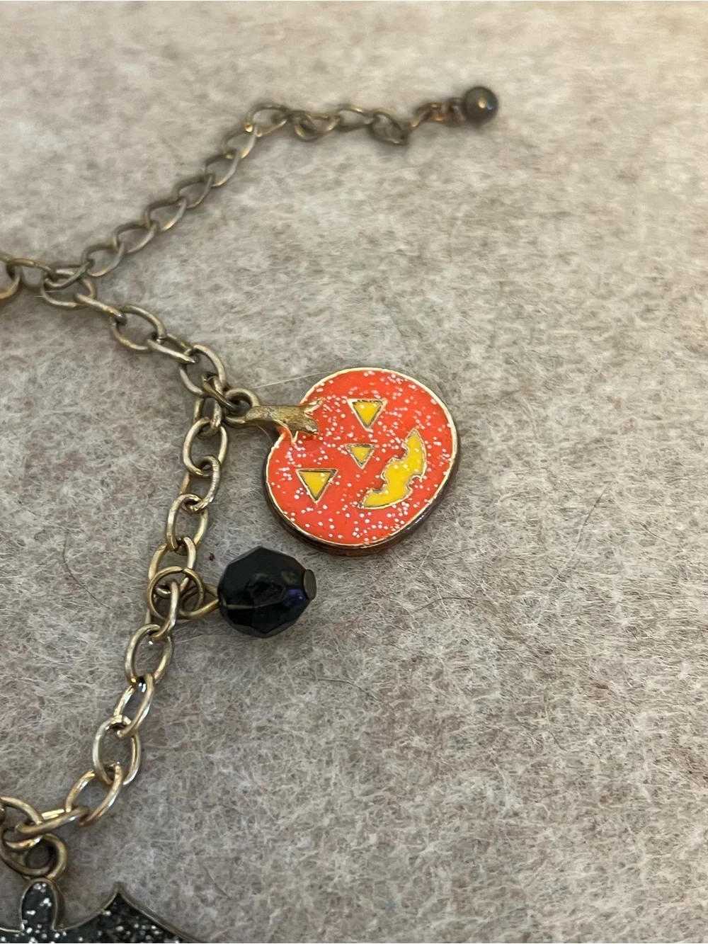 Adorable Halloween charm bracelet! With pumpkin, candy corn, and bat charms